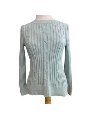 Banana Republic cable knit sweater pastel mint long sleeves coastal scoop Small
